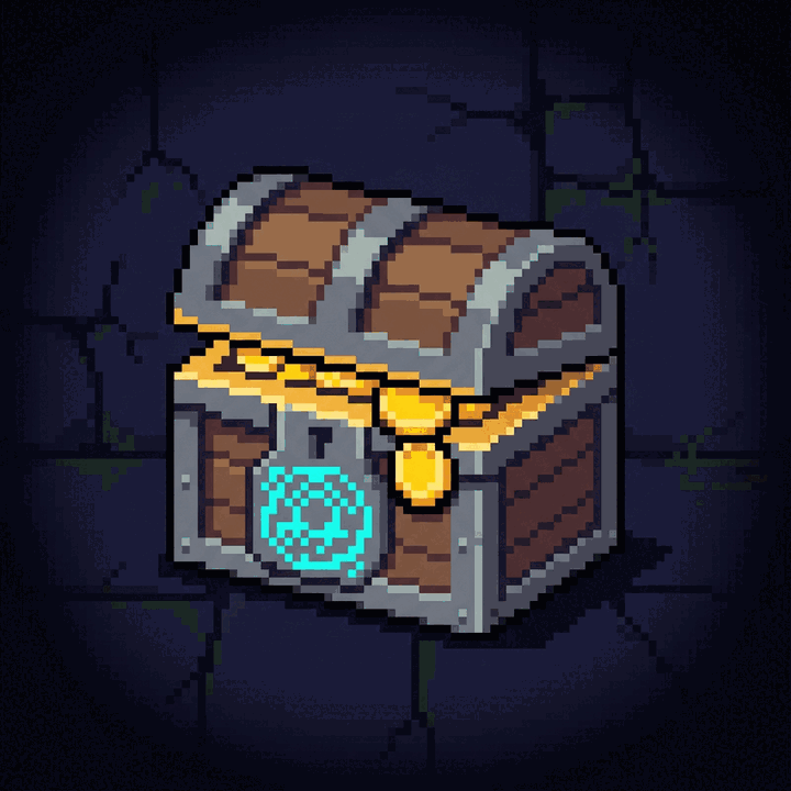 Pixel-art treasure chest with a glowing sigil lock, the $LOOT icon